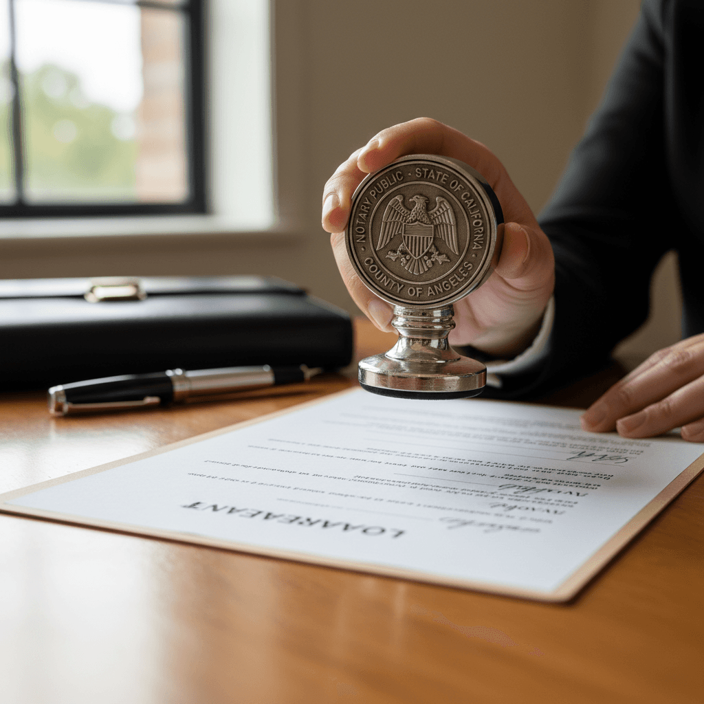 Close up of notary seal on official document
